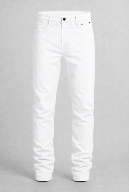 VITA NOVA new life single-color utility denim pants front view, in white | F.A.M.E. X streetwear