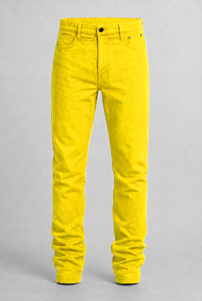 VITA NOVA new life single-color utility denim pants front view, in yellow | F.A.M.E. X streetwear